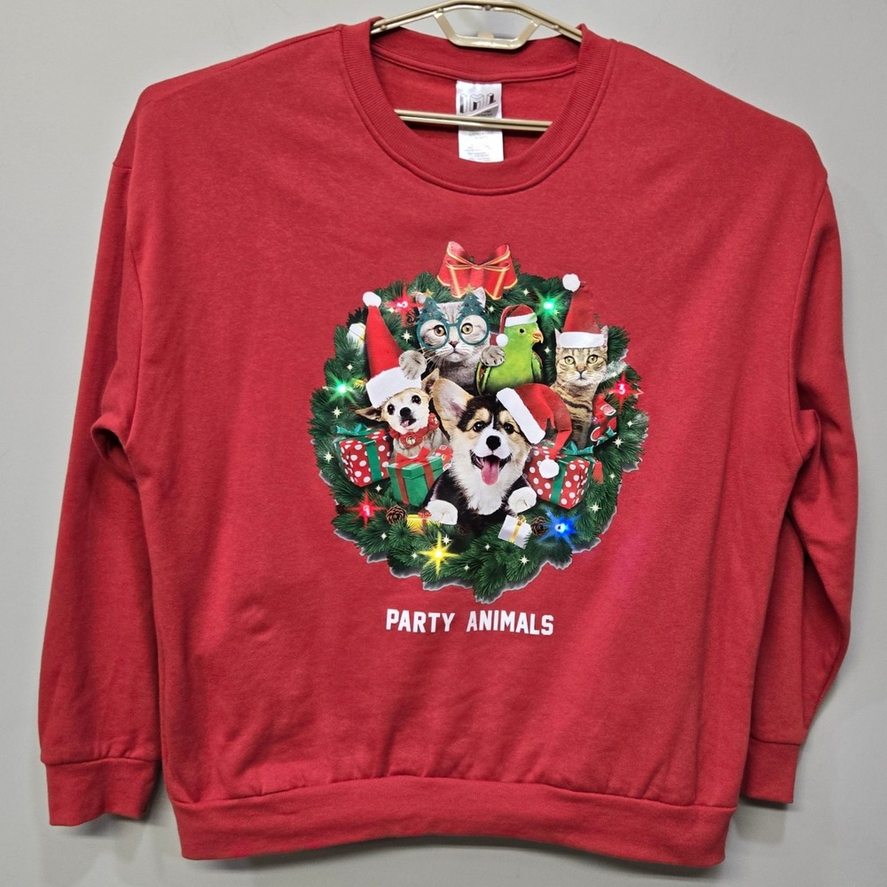 Women Light Up Ugly Christmas Sweatshirt XL Red Party Animals Holiday Fun Fleece
